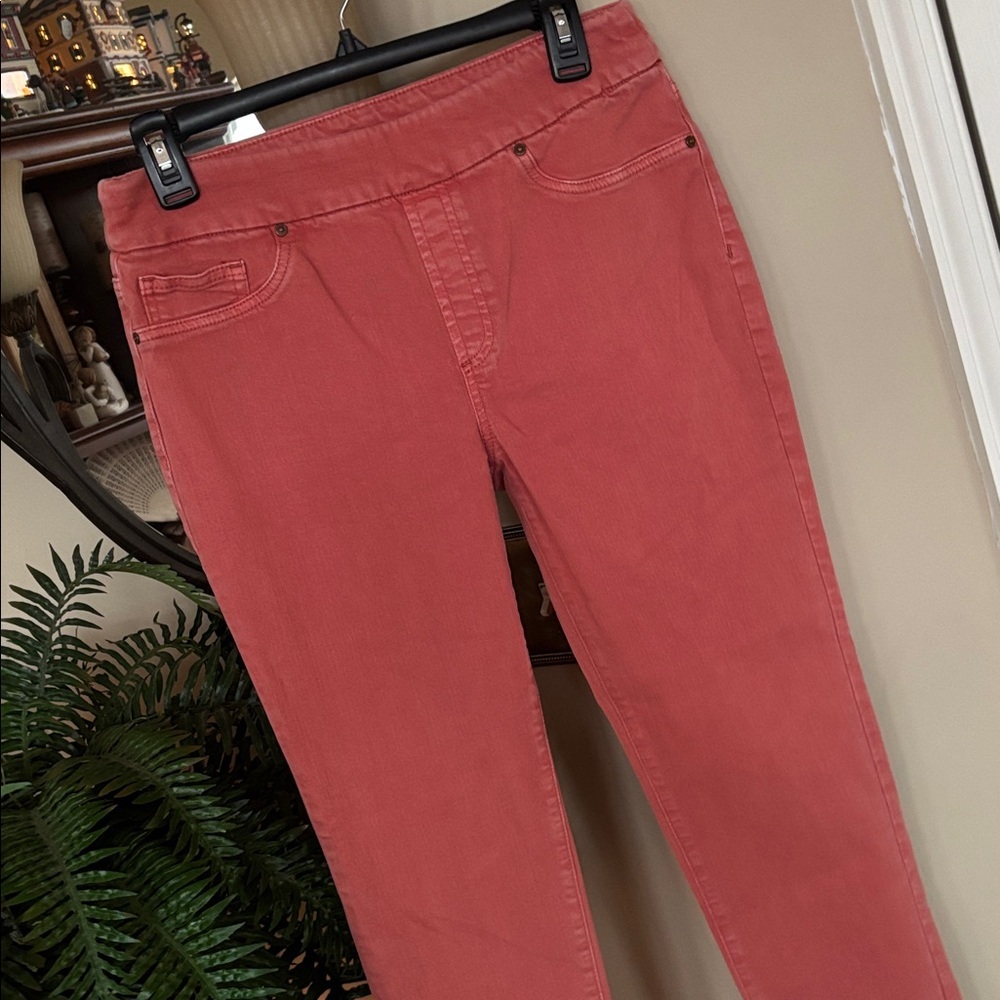 Chico's Pull On Jegging Ankle Denim Jeans Coral Cotton Stretch Skinny Slim - Picture 4 of 13
